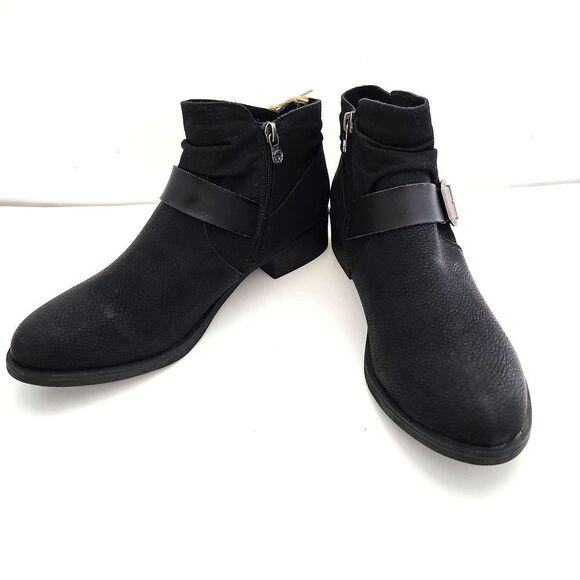 New Blowfish Malibu Vegan Black Side Zip Strappy Ankle Bootie Boots Womens Sz 11 - Picture 1 of 10